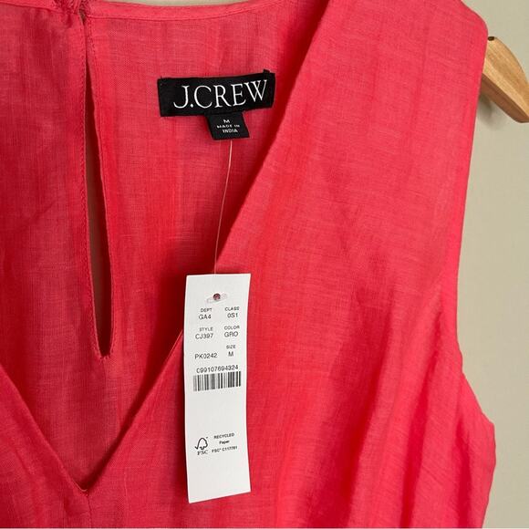 NEW J. Crew Women's Hyacinth V-Neck Pink Midi Dress in Ramie M - Picture 4 of 9